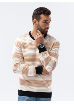 Sweter męski w paski - beżowy V8 E189 ze sklepu ombre w kategorii Swetry męskie - zdjęcie 159248861