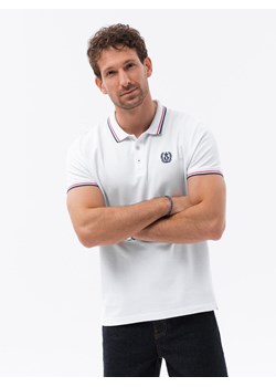 Koszulka męska polo z kontrastowym wykończeniem - biała V4 S1635 ze sklepu ombre w kategorii T-shirty męskie - zdjęcie 159248883