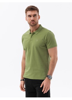 Koszulka męska polo z dzianiny pique - oliwkowy V21 S1374 ze sklepu ombre w kategorii T-shirty męskie - zdjęcie 159248980