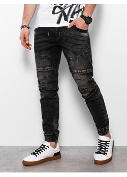 Spodnie męskie marmurkowe JOGGERY z ozdobnymi przeszyciami  - czarne V2 OM-PADJ-0111 ze sklepu ombre w kategorii Spodnie męskie - zdjęcie 159249251