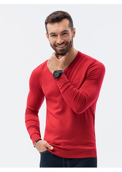 Sweter męski z haftem - czerwony V20 E191 ze sklepu ombre w kategorii Swetry męskie - zdjęcie 159249273