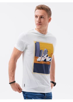 T-shirt męski z nadrukiem - biały V7A S1434 ze sklepu ombre w kategorii T-shirty męskie - zdjęcie 159249280