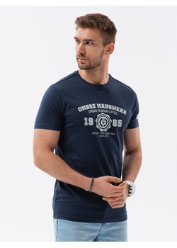 T-shirt męski bawełniany z nadrukiem - granatowy V3 S1748 ze sklepu ombre w kategorii T-shirty męskie - zdjęcie 159249551
