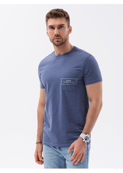 T-shirt męski bawełniany z nadrukiem na kieszonce - niebieski V9 S1742 ze sklepu ombre w kategorii T-shirty męskie - zdjęcie 159249710