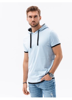 T-shirt męski z kapturem - błękitny V7 S1376 ze sklepu ombre w kategorii T-shirty męskie - zdjęcie 159249771