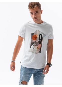 T-shirt męski z nadrukiem - biały V-16A S1434 ze sklepu ombre w kategorii T-shirty męskie - zdjęcie 159249910