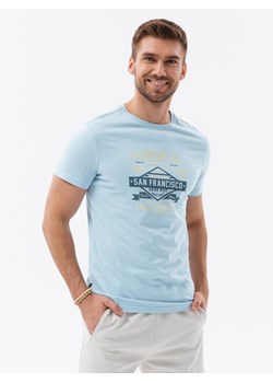 T-shirt męski bawełniany z nadrukiem - błękitny  V1 S1732 ze sklepu ombre w kategorii T-shirty męskie - zdjęcie 159249963