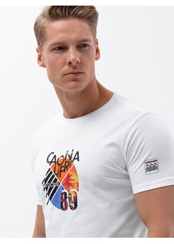 T-shirt męski bawełniany z nadrukiem - biały V1 S1756 ze sklepu ombre w kategorii T-shirty męskie - zdjęcie 159250390