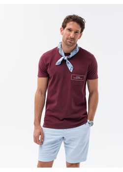 T-shirt męski bawełniany z nadrukiem na kieszonce - bordowy V3 S1742 ze sklepu ombre w kategorii T-shirty męskie - zdjęcie 159250394
