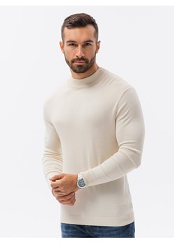 Sweter męski z półgolfem o gładkiej strukturze - ecru V4 E178 ze sklepu ombre w kategorii Swetry męskie - zdjęcie 159250793