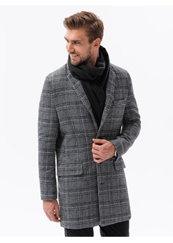 Jednorzędowy płaszcz męski w kratę - czarny V2 C499 ze sklepu ombre w kategorii Płaszcze męskie - zdjęcie 159251112