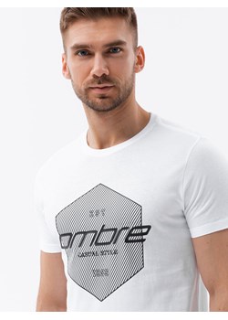 T-shirt męski bawełniany z nadrukiem - biały V1 S1753 ze sklepu ombre w kategorii T-shirty męskie - zdjęcie 159251602