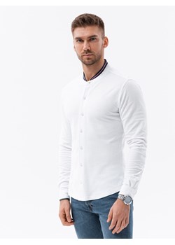 Koszula męska dzianinowa z długim rękawem - biała V1 K542 ze sklepu ombre w kategorii Koszule męskie - zdjęcie 159251613
