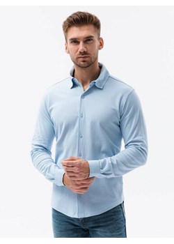 Koszula męska dzianinowa z długim rękawem - niebieska V3 K540 ze sklepu ombre w kategorii Koszule męskie - zdjęcie 159251713