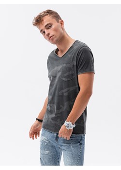 T-shirt męski bawełniany V-NECK - szary-camo V4 S1616 ze sklepu ombre w kategorii T-shirty męskie - zdjęcie 159251964