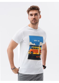T-shirt męski z nadrukiem - biały V8A S1434 ze sklepu ombre w kategorii T-shirty męskie - zdjęcie 159252031