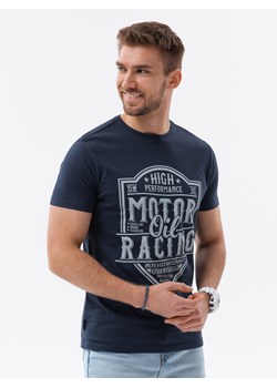 T-shirt męski bawełniany z nadrukiem - granatowy V4 S1735 ze sklepu ombre w kategorii T-shirty męskie - zdjęcie 159252074