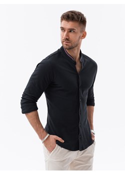 Koszula męska dzianinowa z długim rękawem - czarna V4 K542 ze sklepu ombre w kategorii Koszule męskie - zdjęcie 159252322