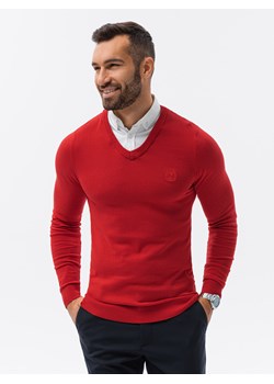 Sweter męski z białym kołnierzykiem - czerwony V4 E120 ze sklepu ombre w kategorii Swetry męskie - zdjęcie 159252700