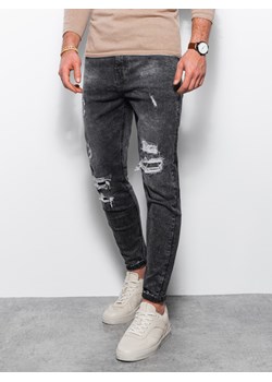 Spodnie męskie jeansowe z dziurami SLIM FIT - szare V2 P1078 ze sklepu ombre w kategorii Spodnie męskie - zdjęcie 159252783