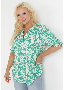 Zielona Bluzka Koszulowa w Abstrakcyjny Wzór Kanava ze sklepu Born2be Odzież w kategorii Bluzki damskie - zdjęcie 159314302