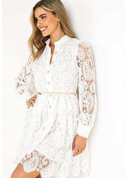 Biała Koronkowa Sukienka z Plecionym Paskiem Ilvila ze sklepu Born2be Odzież w kategorii Sukienki - zdjęcie 159316634