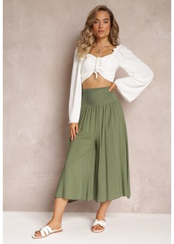 Zielone Plisowane Spodnie Szerokie z Bawełny Jaina ze sklepu Renee odzież w kategorii Spodnie damskie - zdjęcie 159331742