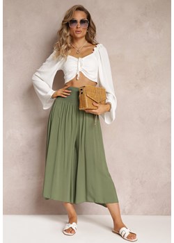 Zielone Plisowane Spodnie Szerokie z Bawełny Jaina ze sklepu Renee odzież w kategorii Spodnie damskie - zdjęcie 159331743