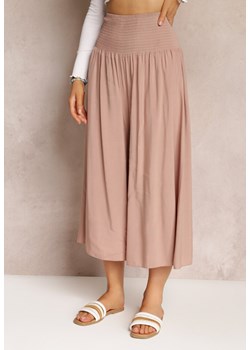Beżowe Plisowane Spodnie Szerokie z Bawełny Jaina ze sklepu Renee odzież w kategorii Spodnie damskie - zdjęcie 159331932