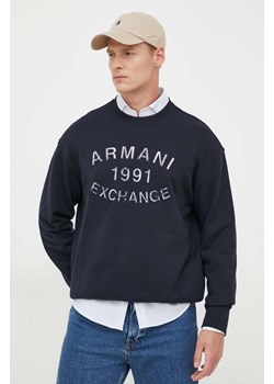 Armani Exchange bluza bawełniana męska kolor granatowy z aplikacją ze sklepu ANSWEAR.com w kategorii Bluzy męskie - zdjęcie 159395860