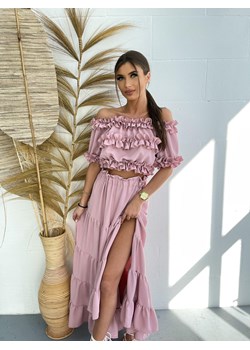 dwuczęściowy komplet letni sukienka hiszpanka flamenco - spódnica maxi + top by mielczarkowski polski produkt -  brudny róż ze sklepu STYLOWO w kategorii Sukienki - zdjęcie 159732691