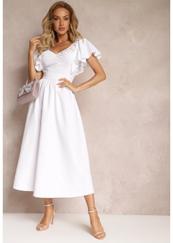 Biała Taliowana Sukienka Maxi z Falbanami Giftis ze sklepu Renee odzież w kategorii Sukienki - zdjęcie 160045963