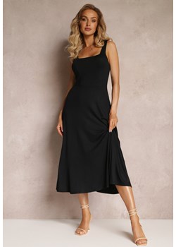 Czarna Midi Sukienka o Rozkloszowanym Fasonie na Szerokich Ramiączkach z Okrągłym Dekoltem Oversoul ze sklepu Renee odzież w kategorii Sukienki - zdjęcie 160046043