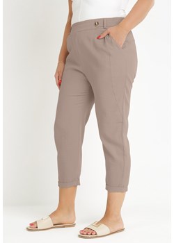 Ciemnobeżowe Spodnie z Długimi Nogawkami i Gumką w Talii Nokash ze sklepu Born2be Odzież w kategorii Spodnie damskie - zdjęcie 160046161