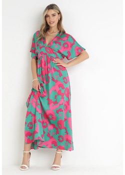 Zielona Rozkloszowana Sukienka Maxi w Kwiaty Olvera ze sklepu Born2be Odzież w kategorii Sukienki - zdjęcie 160046291