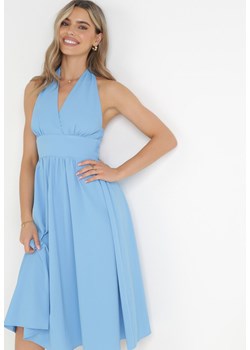 Niebieska Rozkloszowana Sukienka z Wiązaniem na Szyi Nosalae ze sklepu Born2be Odzież w kategorii Sukienki - zdjęcie 160050464