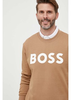 BOSS bluza bawełniana męska kolor beżowy z nadrukiem ze sklepu ANSWEAR.com w kategorii Bluzy męskie - zdjęcie 160057673