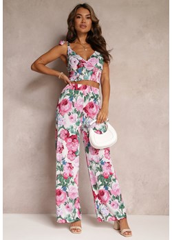 Beżowo-Różowy Kwiecisty Komplet 2-częściowy z Topem i Spodniami Tartisa ze sklepu Renee odzież w kategorii Komplety i garnitury damskie - zdjęcie 160067143