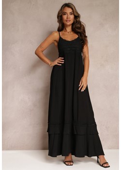 Czarna Rozkloszowana Sukienka Maxi na Cienkich Ramiączkach z Koronkowymi Wstawkami Tilo ze sklepu Renee odzież w kategorii Sukienki - zdjęcie 160067213
