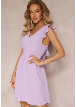 Fioletowa Mini Sukienka z Odkrytymi Plecami Wykonana z Tkaniny Plumeti Telmolio ze sklepu Renee odzież w kategorii Sukienki - zdjęcie 160067413