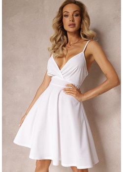 Biała Rozkloszowana Sukienka z Kopertowym Dekoltem Talomara ze sklepu Renee odzież w kategorii Sukienki - zdjęcie 160072420