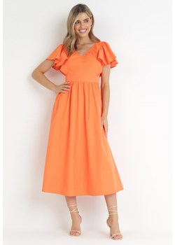 Pomarańczowa Sukienka Midi z Falbanami przy Ramionach Happisa ze sklepu Born2be Odzież w kategorii Sukienki - zdjęcie 160072620