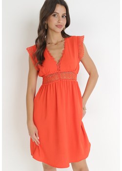 Pomarańczowa Rozkloszowana Sukienka Mini z Gumkami w Pasie i Koronkowymi Wstawkami Evoleta ze sklepu Born2be Odzież w kategorii Sukienki - zdjęcie 160077611