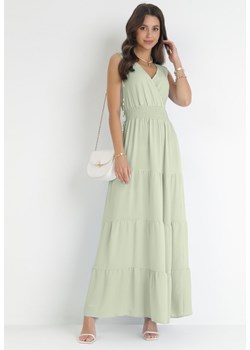 Jasnozielona Sukienka Maxi z Kopertowym Dekoltem i Gumką w Pasie Eiliana ze sklepu Born2be Odzież w kategorii Sukienki - zdjęcie 160077651