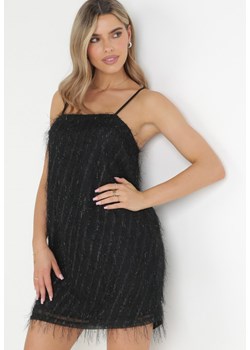 Czarna Sukienka Mini z Cienkimi Frędzlami i Kwadratowym Dekoltem Lockia ze sklepu Born2be Odzież w kategorii Sukienki - zdjęcie 160077841