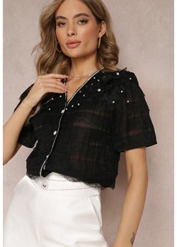 Czarna Koszula Bluzka z Koronką i Falbankami Engelli ze sklepu Renee odzież w kategorii Bluzki damskie - zdjęcie 160077892