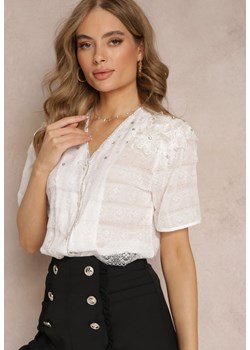 Biała Koszula Bluzka z Koronką i Falbankami Engelli ze sklepu Renee odzież w kategorii Bluzki damskie - zdjęcie 160077902