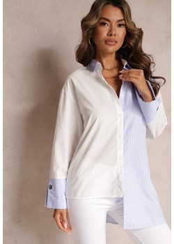 Niebiesko-Biała Koszula o Asymetrycznym Fasonie z Printem w Paski Lazzia ze sklepu Renee odzież w kategorii Koszule damskie - zdjęcie 160077961