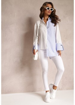 Niebiesko-Biała Koszula o Asymetrycznym Fasonie z Printem w Paski Lazzia ze sklepu Renee odzież w kategorii Koszule damskie - zdjęcie 160077962