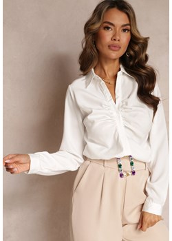 Biała Marszczona Elegancka Koszula z Satyny Kaldei ze sklepu Renee odzież w kategorii Koszule damskie - zdjęcie 160078000